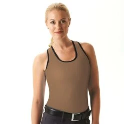 Cheata Women's Trotter Tank W/ Built In Sports Bra - Dark Khaki/Black