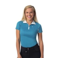 Horze Women's Trista Short Sleeve Sun Shirt - Paradise Blue/White -Horse Rider Wear 377737 800 800