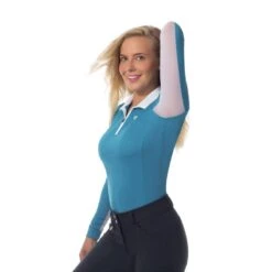 Horze Women's Trista Long Sleeve Technical Sun Shirt - Paradise Blue/White -Horse Rider Wear 383951 800 800