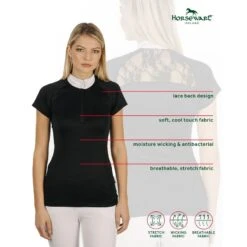 Horseware Women's Sara Jersey Short Sleeve Competition Shirt - Black -Horse Rider Wear 398277 800 800
