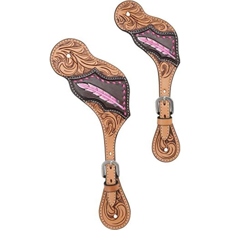 Western Rawhide Gator/Feather Spur Straps - Pink 1 Western Rawhide Gator/Feather Spur Straps - Pink