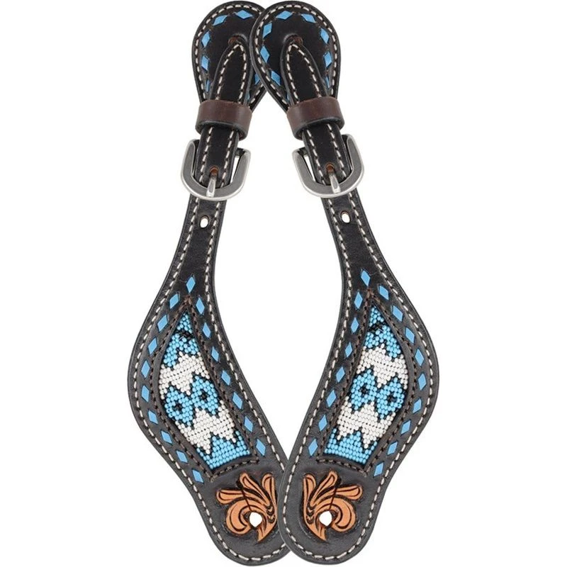Western Rawhide Bead Spur Straps - Turquoise 1 Western Rawhide Bead Spur Straps - Turquoise