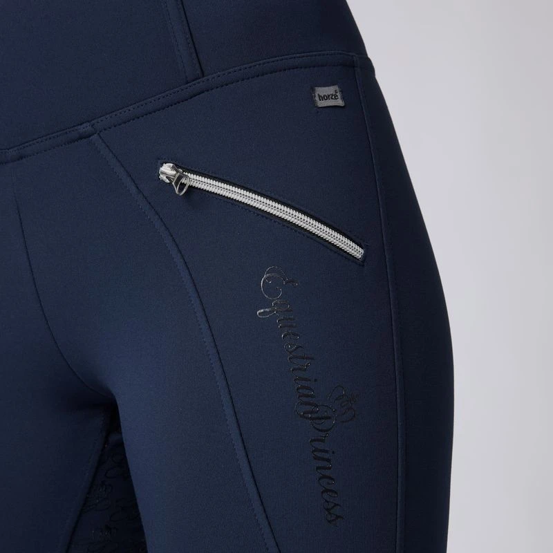Horze Women's Enora Winter Full Seat Tights W/Shiny Zippers - Dark Blue 2 Horze Women's Enora Winter Full Seat Tights W/Shiny Zippers - Dark Blue - Image 2