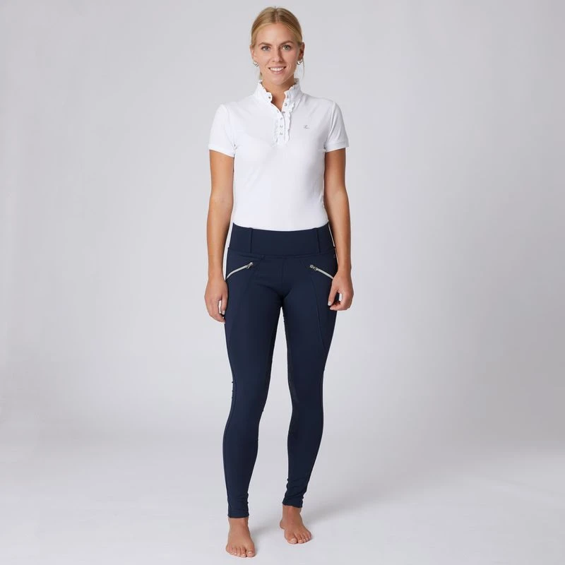 Horze Women's Enora Winter Full Seat Tights W/Shiny Zippers - Dark Blue 4 Horze Women's Enora Winter Full Seat Tights W/Shiny Zippers - Dark Blue - Image 4