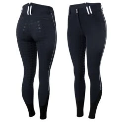Horze Women's High Waist Full Seat Breeches W/Silicone Piping - Dark Navy