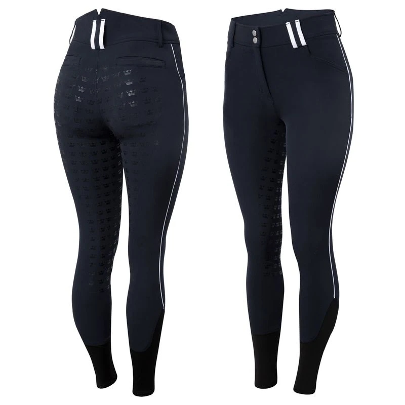 Horze Women's High Waist Full Seat Breeches W/Silicone Piping - Dark Navy 1 Horze Women's High Waist Full Seat Breeches W/Silicone Piping - Dark Navy