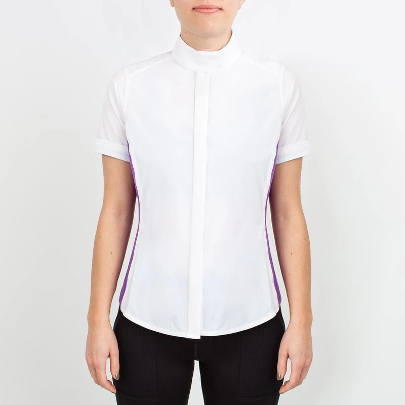 Irideon Women's Athena Short Sleeve Show Shirt - Bright White/Purple Hibiscus 1 Irideon Women's Athena Short Sleeve Show Shirt - Bright White/Purple Hibiscus