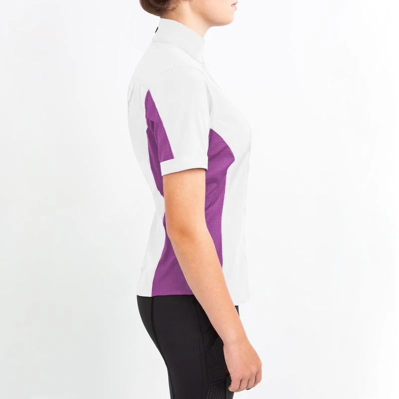 Irideon Women's Athena Short Sleeve Show Shirt - Bright White/Purple Hibiscus 3 Irideon Women's Athena Short Sleeve Show Shirt - Bright White/Purple Hibiscus - Image 3