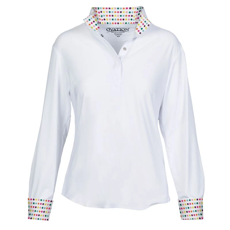 Ovation Kids' Ellie Quarter Snap Show Shirt - White/Confetti Dots 1 Ovation Kids' Ellie Quarter Snap Show Shirt - White/Confetti Dots