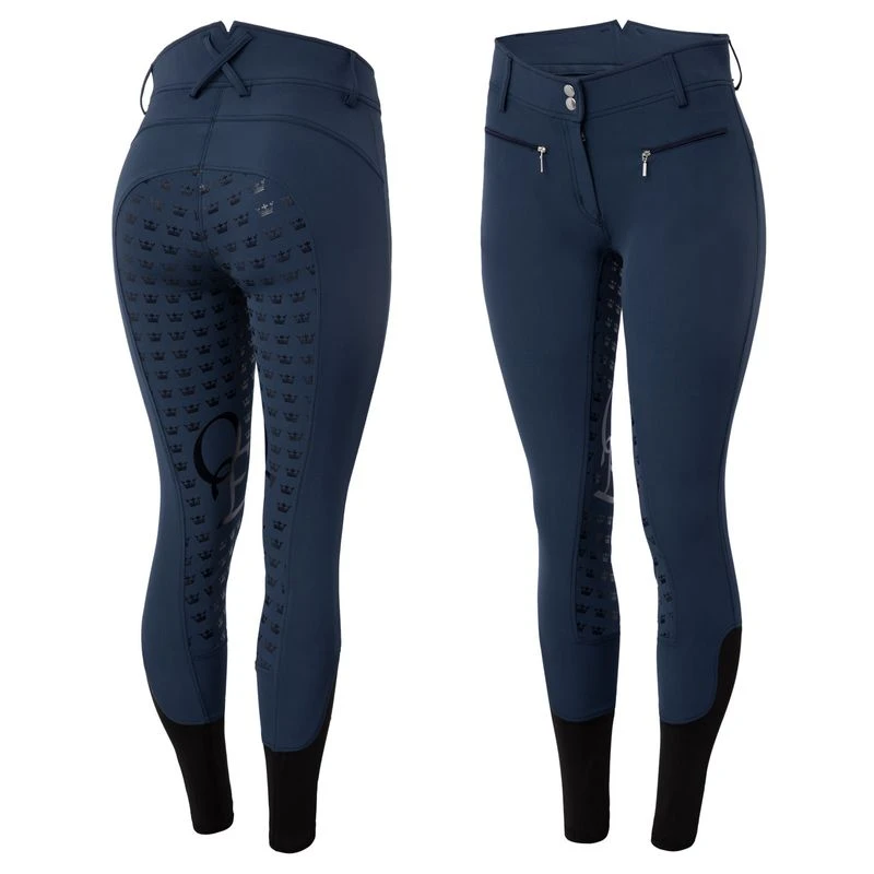 Horze Women's Melody High Waist Micro Silicone Full Seat Breeches - Dark Dark Blue 1 Horze Women's Melody High Waist Micro Silicone Full Seat Breeches - Dark Dark Blue