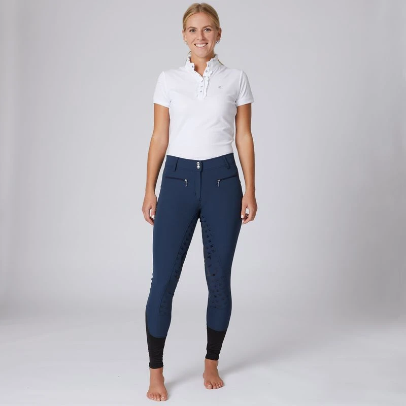 Horze Women's Melody High Waist Micro Silicone Full Seat Breeches - Dark Dark Blue 4 Horze Women's Melody High Waist Micro Silicone Full Seat Breeches - Dark Dark Blue - Image 4