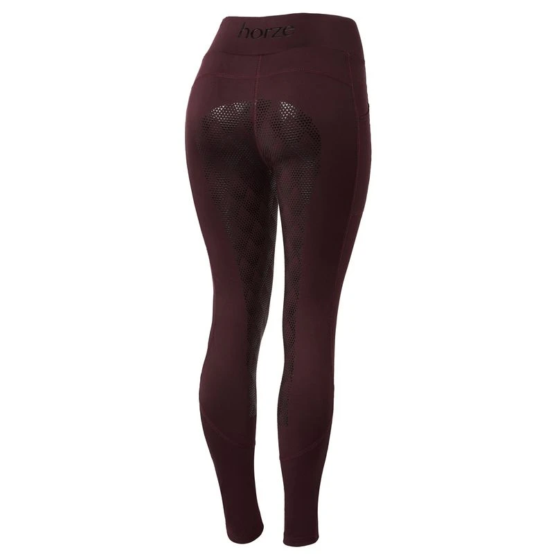 Horze Women's High Waist Full Seat Tights W/Phone Pocket - Maroon Dark Red 1 Horze Women's High Waist Full Seat Tights W/Phone Pocket - Maroon Dark Red