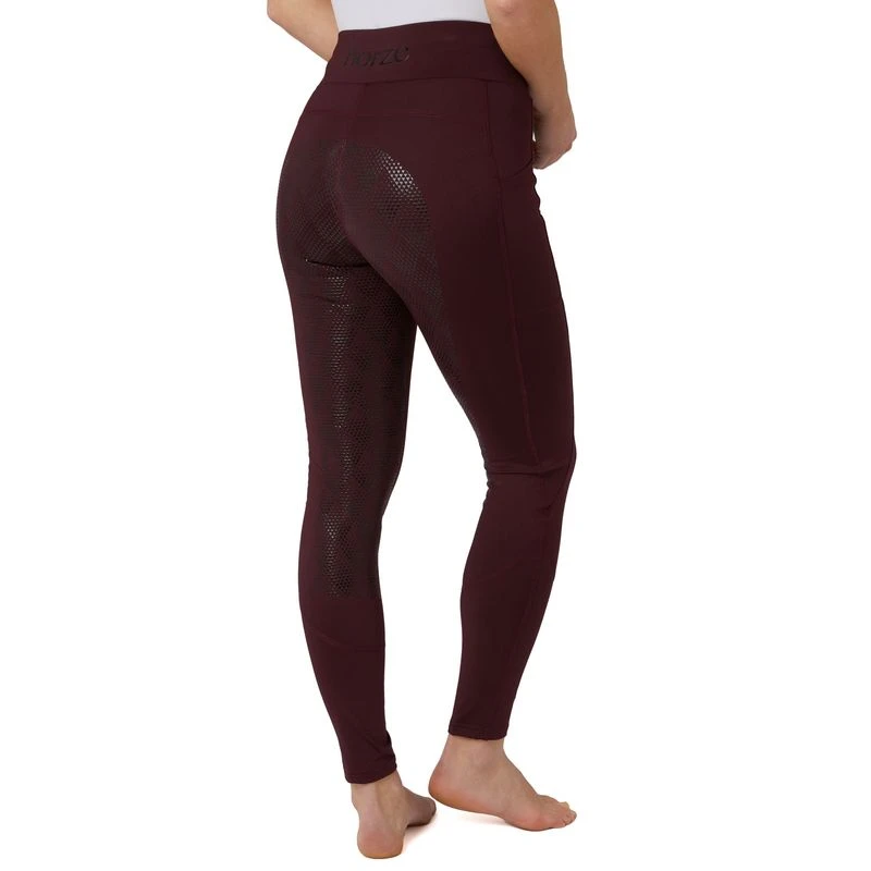 Horze Women's High Waist Full Seat Tights W/Phone Pocket - Maroon Dark Red 3 Horze Women's High Waist Full Seat Tights W/Phone Pocket - Maroon Dark Red - Image 3