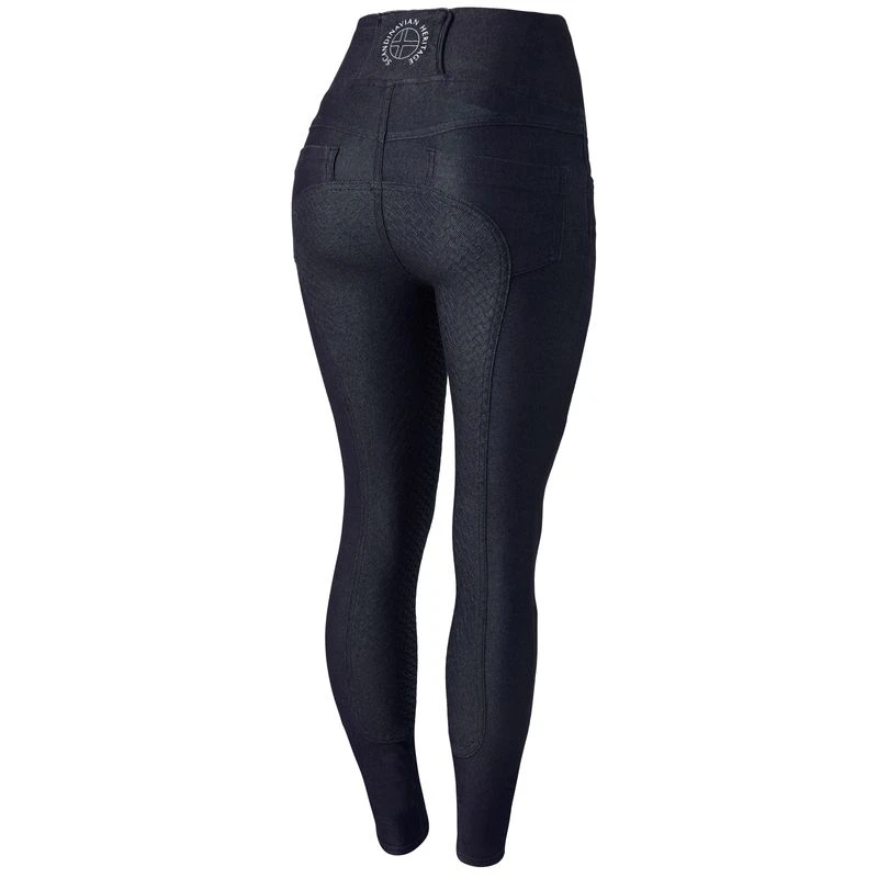 Horze Women's Katia Denim Look Full Seat Tights - Dark Blue 1 Horze Women's Katia Denim Look Full Seat Tights - Dark Blue
