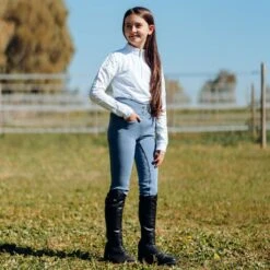 Horze Kids' Marlee Pull-on Full Seat Tights W/Contrast Stitching - Blueberry Blue -Horse Rider Wear 548095 800 800