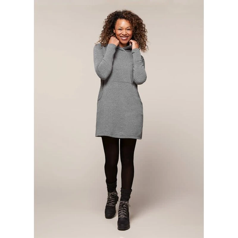 EQL Women's Weekender Fleece Hoodie Dress - Heather Grey 4 EQL Women's Weekender Fleece Hoodie Dress - Heather Grey - Image 4
