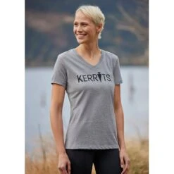 Kerrits Women's Logo V-Neck Tee - Heathered Nickle/Black -Horse Rider Wear 599174 800 800