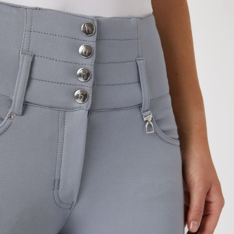 Horze Women's Tara High Waist Breeches Leather Full Seat - Tradewinds Grey 2 Horze Women's Tara High Waist Breeches Leather Full Seat - Tradewinds Grey - Image 2