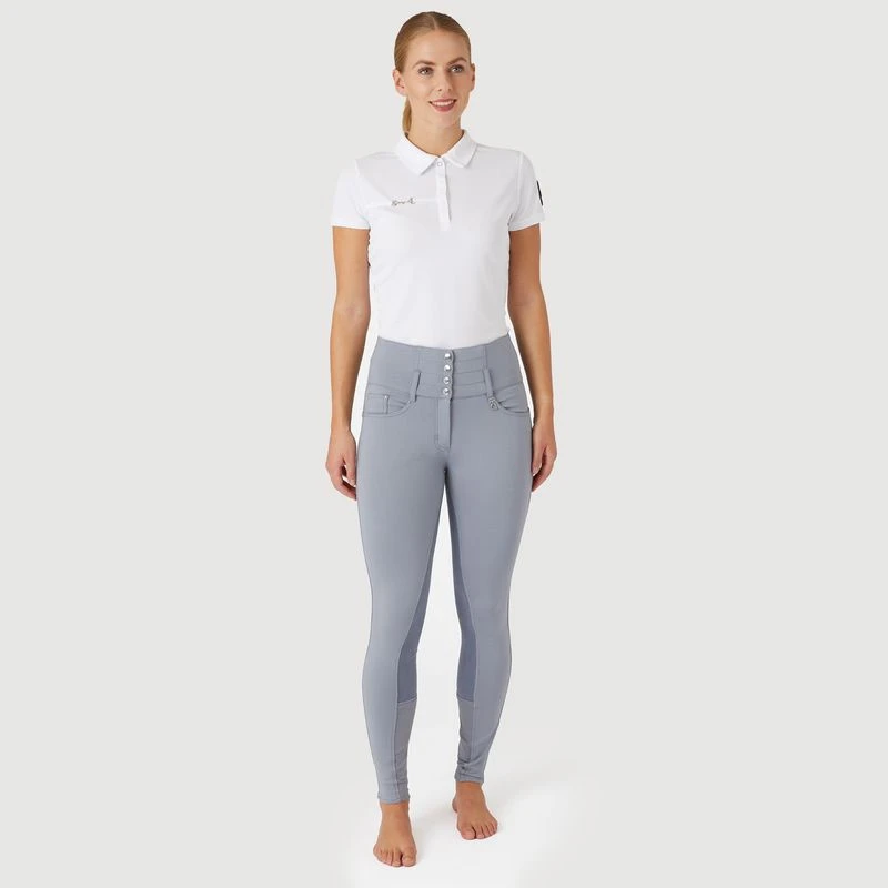 Horze Women's Tara High Waist Breeches Leather Full Seat - Tradewinds Grey 4 Horze Women's Tara High Waist Breeches Leather Full Seat - Tradewinds Grey - Image 4