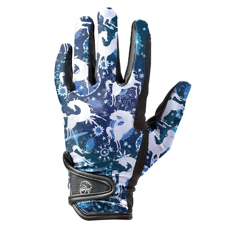 Ovation Cool Rider Gloves - Blue Whimsical Horses 1 Ovation Cool Rider Gloves - Blue Whimsical Horses