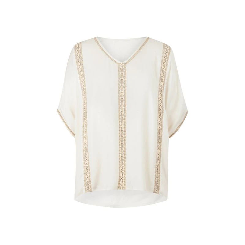 EQL Women's Embroidered EQ Stripe Top - Soft White 1 EQL Women's Embroidered EQ Stripe Top - Soft White