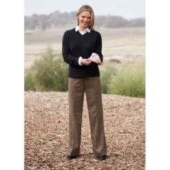 EQL Women's Brittany Cable Knit V-Neck Sweater - Black -Horse Rider Wear 694382 800 800