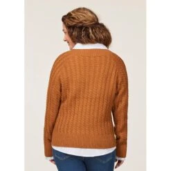EQL Women's Brittany Cable Knit V-Neck Sweater - Spice -Horse Rider Wear 694397 800 800