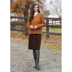 EQL Women's Brittany Cable Knit V-Neck Sweater - Spice -Horse Rider Wear 694400 800 800