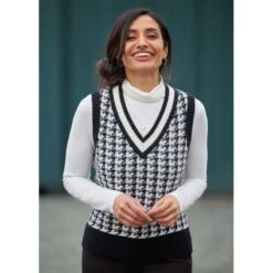 EQL Women's Houndstooth Sweater Vest - Black/Soft White 12 EQL Women's Houndstooth Sweater Vest - Black/Soft White -Horse Rider Wear 694436 800 800