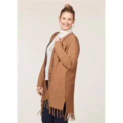 EQL Women's Bits & Fringe Cardigan - Caramel/Java -Horse Rider Wear 694482 800 800