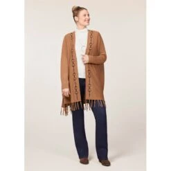 EQL Women's Bits & Fringe Cardigan - Caramel/Java -Horse Rider Wear 694485 800 800