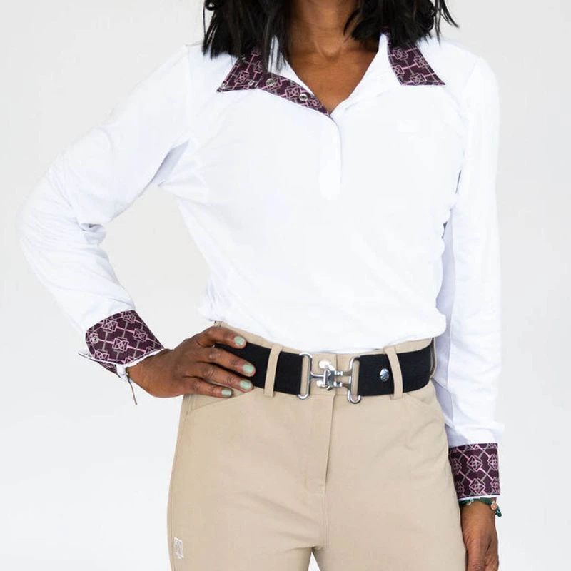 Romfh Women's Lindsay Long Sleeve Show Shirt - White/Mahogany Bit Floret 1 Romfh Women's Lindsay Long Sleeve Show Shirt - White/Mahogany Bit Floret