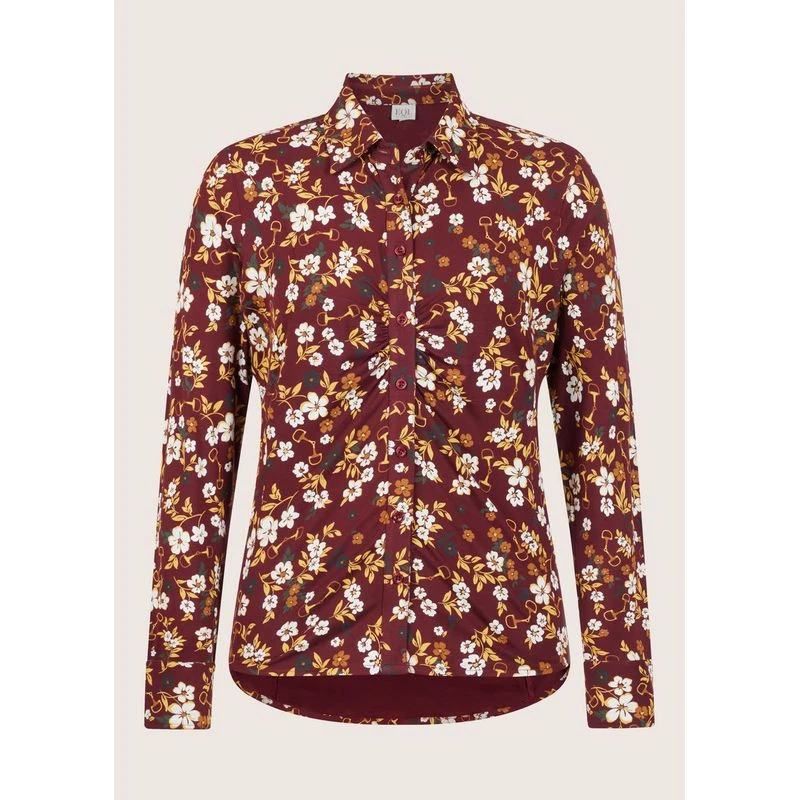 EQL Women's Ruched Button Front Long Sleeve Shirt - Sangria Snaffle Floral 1 EQL Women's Ruched Button Front Long Sleeve Shirt - Sangria Snaffle Floral