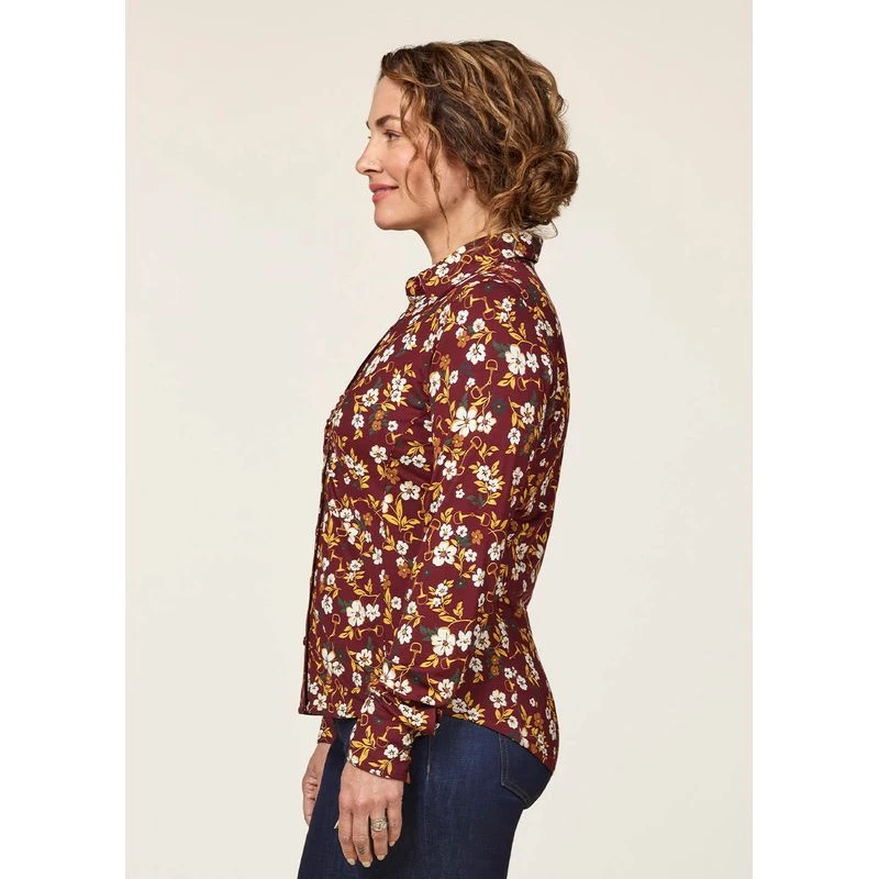 EQL Women's Ruched Button Front Long Sleeve Shirt - Sangria Snaffle Floral 3 EQL Women's Ruched Button Front Long Sleeve Shirt - Sangria Snaffle Floral - Image 3