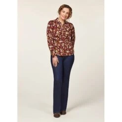 EQL Women's Ruched Button Front Long Sleeve Shirt - Sangria Snaffle Floral 9 EQL Women's Ruched Button Front Long Sleeve Shirt - Sangria Snaffle Floral -Horse Rider Wear 698683 800 800