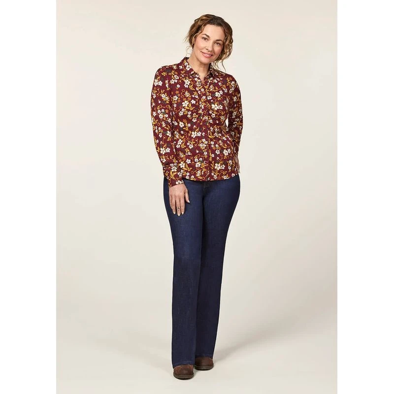 EQL Women's Ruched Button Front Long Sleeve Shirt - Sangria Snaffle Floral 5 EQL Women's Ruched Button Front Long Sleeve Shirt - Sangria Snaffle Floral - Image 5
