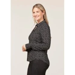 EQL Women's Ruched Button Front Long Sleeve Shirt - Black Mixed Bits -Horse Rider Wear 698716 800 800