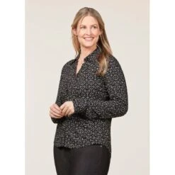EQL Women's Ruched Button Front Long Sleeve Shirt - Black Mixed Bits -Horse Rider Wear 698717 800 800