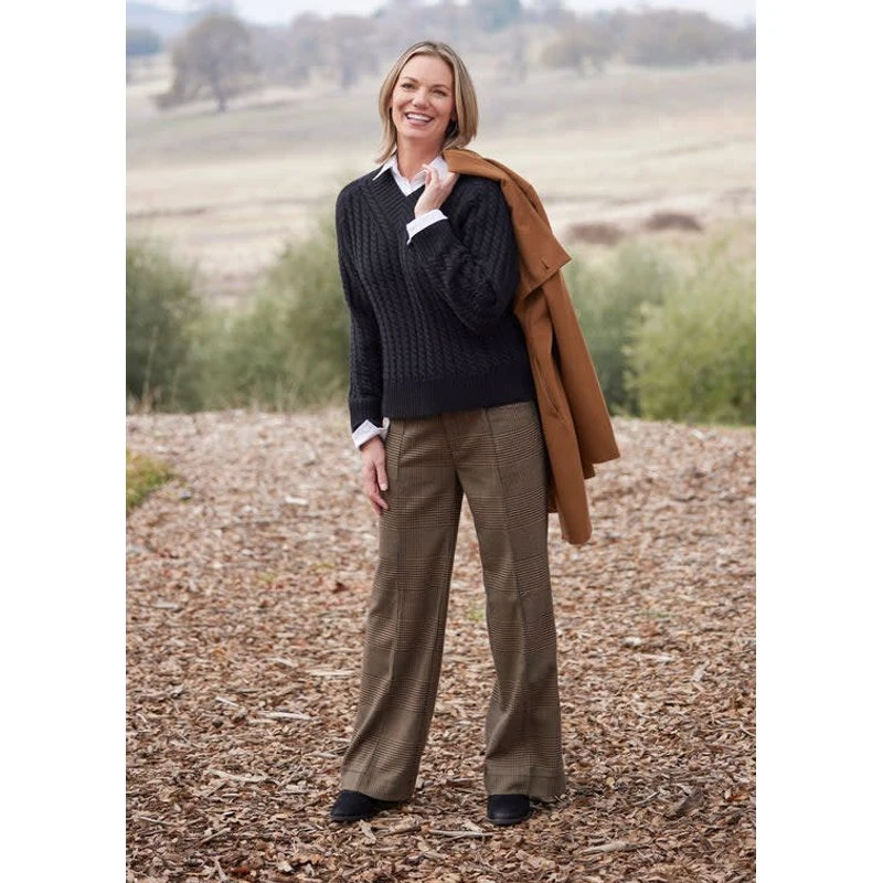 EQL Women's Chelsea Houndstooth Plaid Wide Leg Pants - Camel/Black 5 EQL Women's Chelsea Houndstooth Plaid Wide Leg Pants - Camel/Black - Image 5