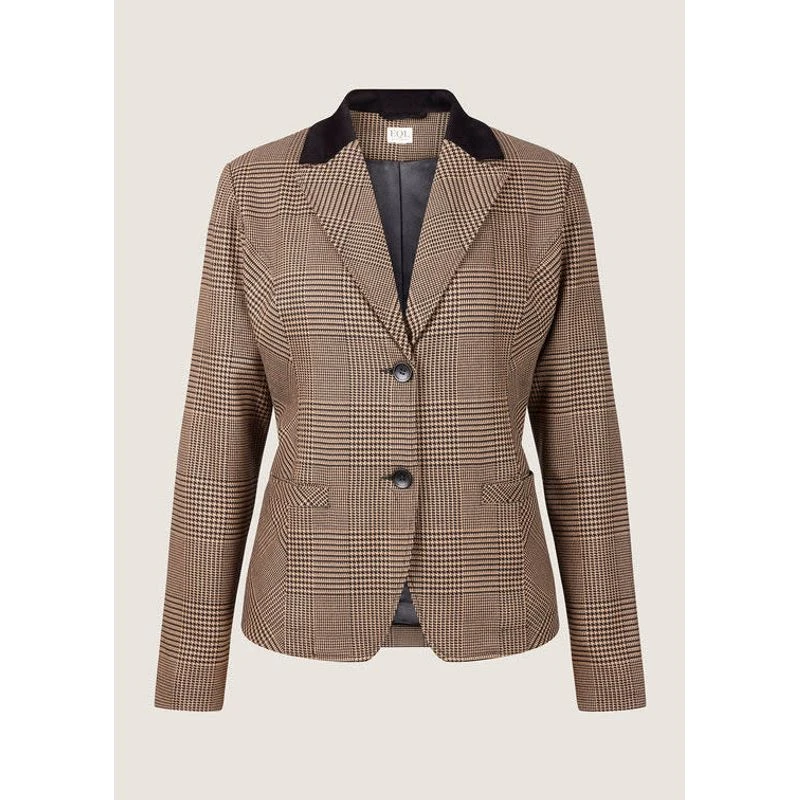 EQL Women's Chelsea Houndstooth Plaid Blazer - Camel/Black 1 EQL Women's Chelsea Houndstooth Plaid Blazer - Camel/Black