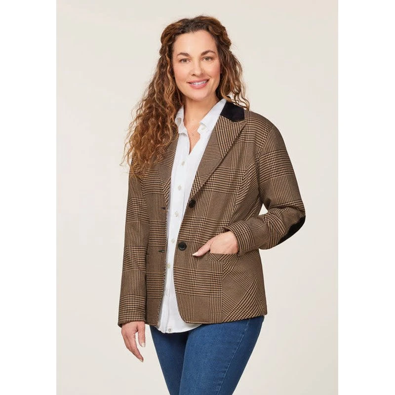 EQL Women's Chelsea Houndstooth Plaid Blazer - Camel/Black 4 EQL Women's Chelsea Houndstooth Plaid Blazer - Camel/Black - Image 4